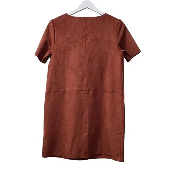Naked‎ Zebra Faux Suede Short Dress Size S Rust Orange S/S Front Hip Pockets - Picture 10 of 11